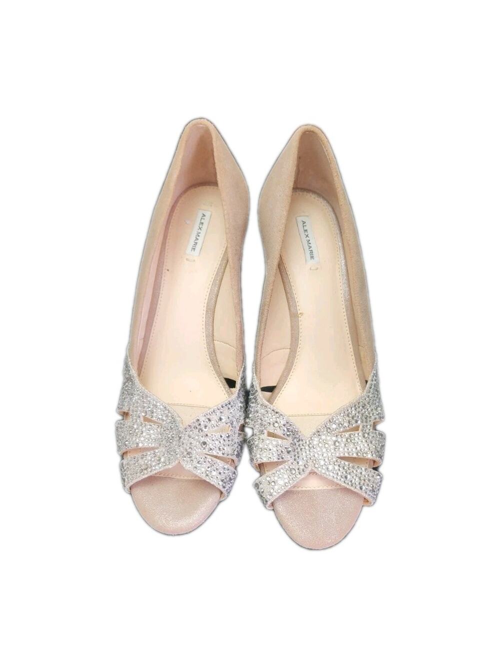 Alex Marie Woman's Crystal Rhinestone Heels Beige Size 8.5 Wedding Dress Shoe